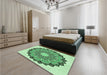 Round Machine Washable Transitional Green Rug in a Office, wshpat1903grn