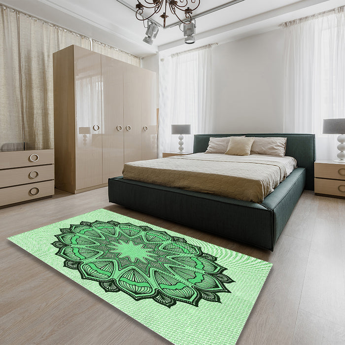 Patterned Green Rug in a Bedroom, pat1903grn