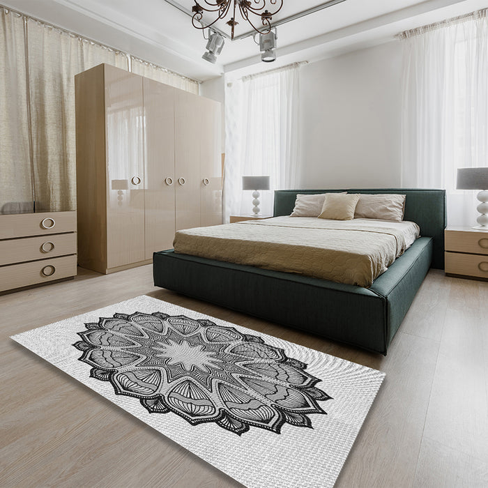 Patterned Ash Gray Rug in a Bedroom, pat1903gry