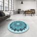 Round Patterned Aquamarine Stone Green Rug in a Office, pat1903lblu