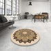 Round Patterned Khaki Gold Rug in a Office, pat1903org