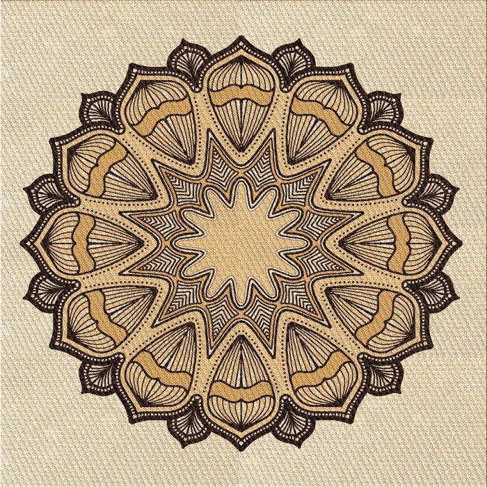 Round Patterned Khaki Gold Rug, pat1903org