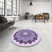 Round Patterned Blossom Pink Rug in a Office, pat1903pur