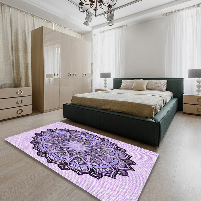 Patterned Blossom Pink Rug in a Bedroom, pat1903pur