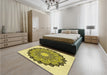 Patterned Neon Yellow Rug in a Bedroom, pat1903yw