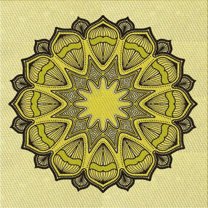 Round Machine Washable Transitional Neon Yellow Rug, wshpat1903yw