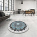 Round Patterned Pale Blue Novelty Rug in a Office, pat1903