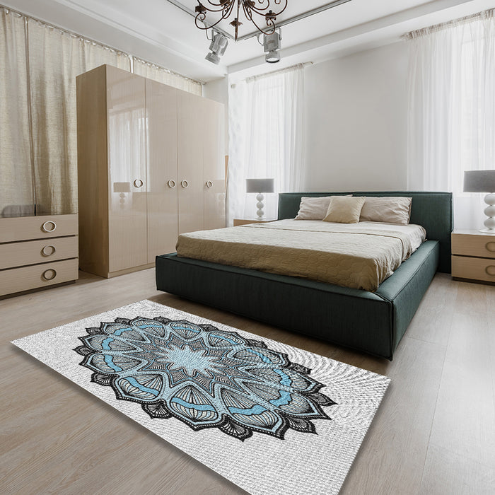 Patterned Pale Blue Novelty Rug in a Bedroom, pat1903