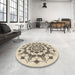 Round Patterned Wheat Beige Rug in a Office, pat1904brn