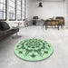 Round Patterned Mint Green Rug in a Office, pat1904grn