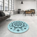 Round Patterned Deep-Sea Green Rug in a Office, pat1904lblu