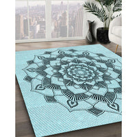 Patterned Deep-Sea Green Rug, pat1904lblu