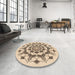 Round Patterned Navajo White Gold Rug in a Office, pat1904org