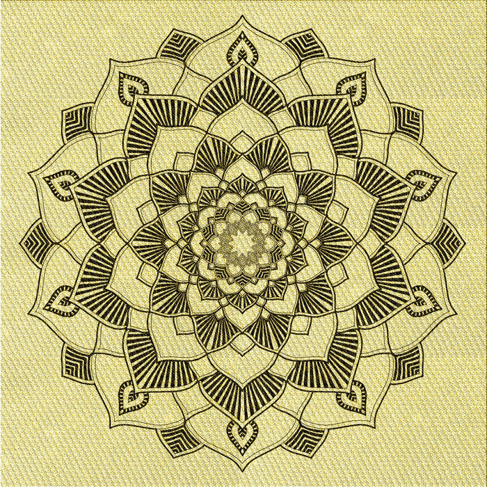 Round Patterned Harvest Gold Rug, pat1904yw