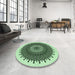 Round Patterned Medium Forest Green Rug in a Office, pat1905grn