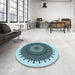 Round Patterned Blue Rug in a Office, pat1905lblu