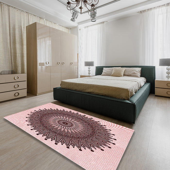Round Machine Washable Transitional Pink Rug in a Office, wshpat1905rd