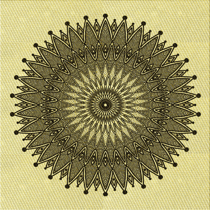 Round Machine Washable Transitional Mustard Yellow Rug, wshpat1905yw