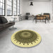 Round Patterned Mustard Yellow Rug in a Office, pat1905yw