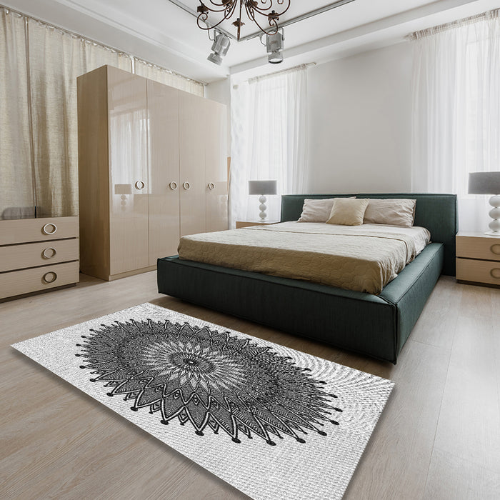 Patterned Light Black Novelty Rug in a Bedroom, pat1905