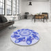 Round Patterned Blue Rug in a Office, pat1906blu