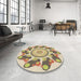 Round Patterned Dark Gold Brown Rug in a Office, pat1906brn