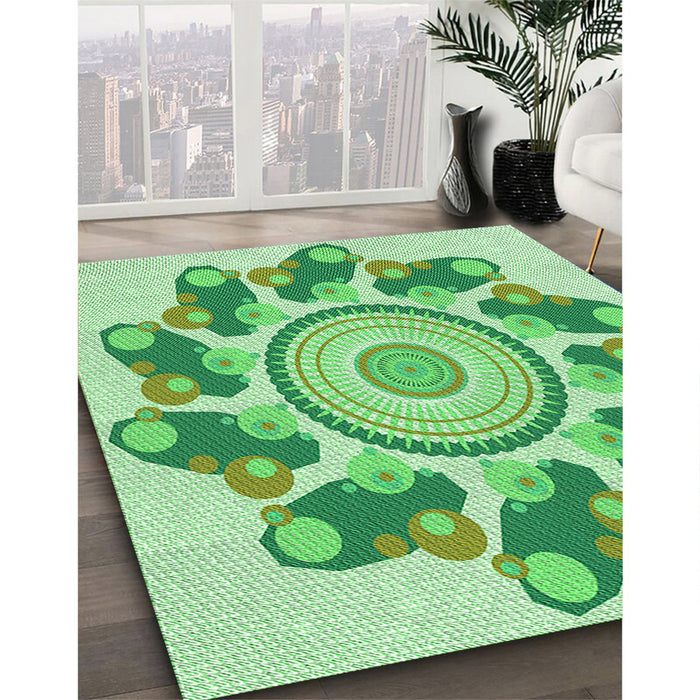 Patterned Jade Green Rug in Family Room, pat1906grn