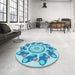 Round Patterned Blue Rug in a Office, pat1906lblu