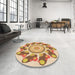 Round Patterned Brown Gold Rug in a Office, pat1906org