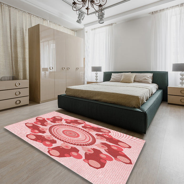 Patterned Deep Rose Pink Rug in a Bedroom, pat1906rd