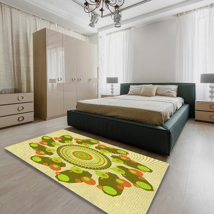 Patterned Dark Golden Brown Rug in a Bedroom, pat1906yw