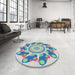 Round Patterned Slate Blue Grey Novelty Rug in a Office, pat1906