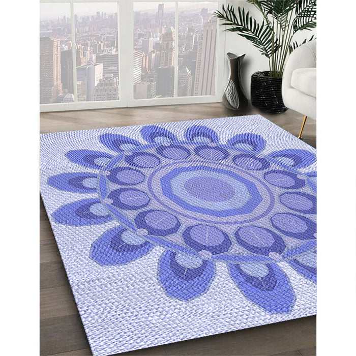 Patterned Light Slate Blue Rug in Family Room, pat1907blu