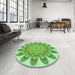 Round Patterned Jade Green Rug in a Office, pat1907grn