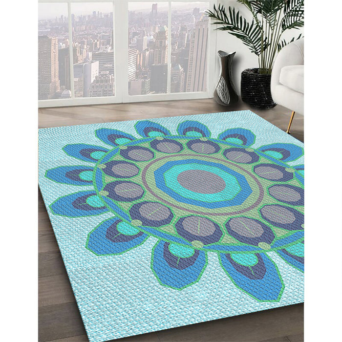Patterned Blue Ivy Blue Rug in Family Room, pat1907lblu