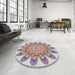 Round Machine Washable Transitional Pink Rug in a Office, wshpat1907