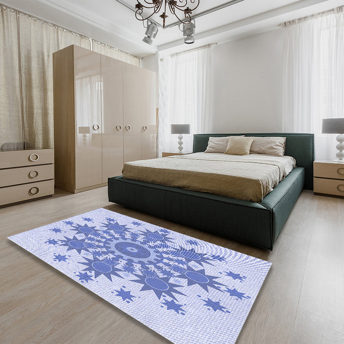 Patterned Blue Rug in a Bedroom, pat1908blu