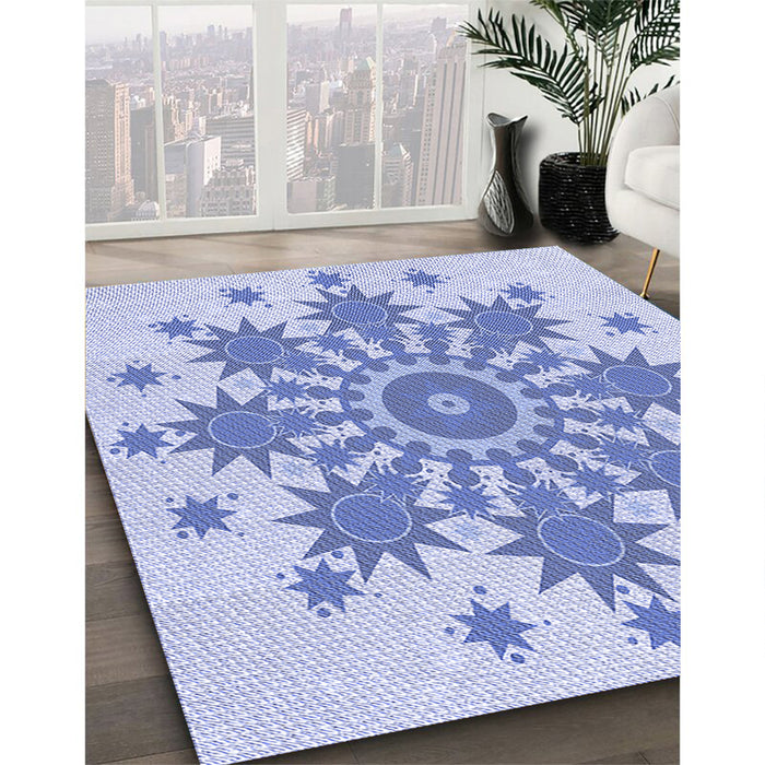 Patterned Blue Rug in Family Room, pat1908blu