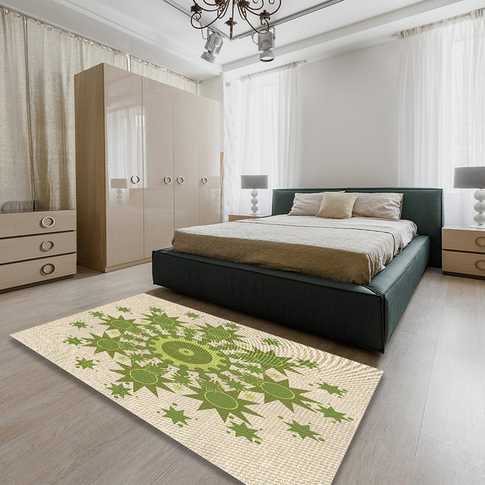 Round Machine Washable Transitional Khaki Gold Rug in a Office, wshpat1908brn
