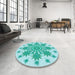 Round Patterned Blue Rug in a Office, pat1908lblu