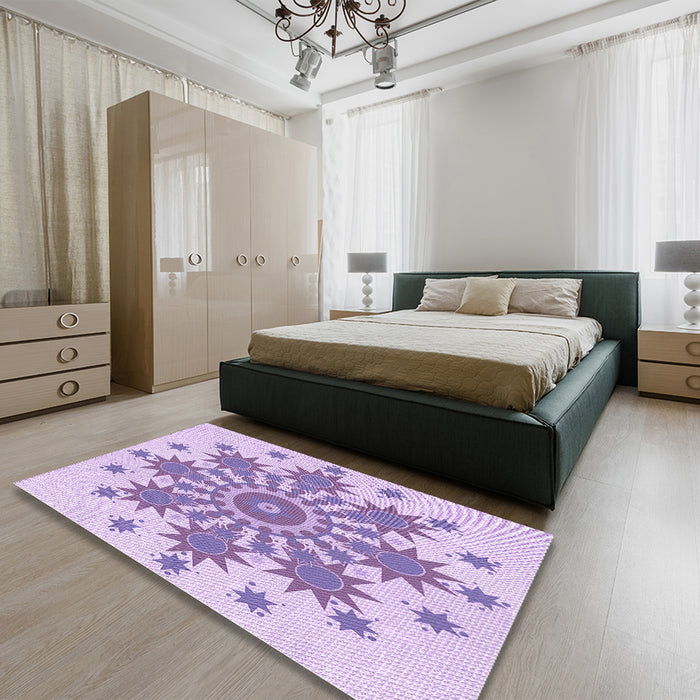 Round Machine Washable Transitional Blossom Pink Rug in a Office, wshpat1908pur