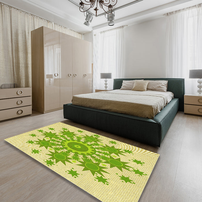 Patterned Pistachio Green Rug in a Bedroom, pat1908yw