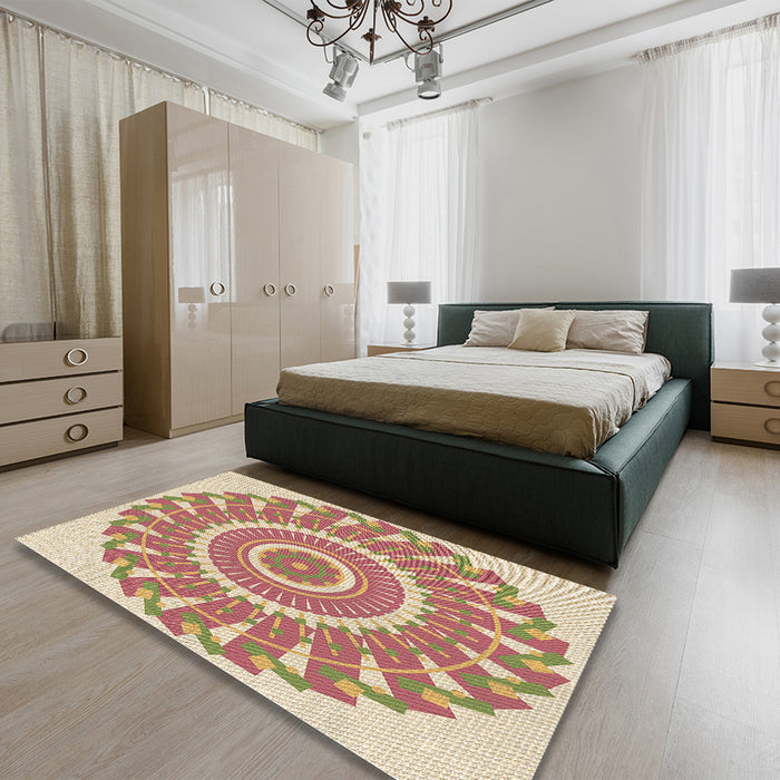 Round Machine Washable Transitional Orange Rug in a Office, wshpat1909brn