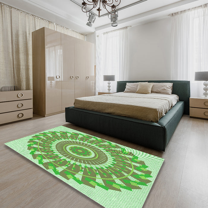 Patterned Green Rug in a Bedroom, pat1909grn