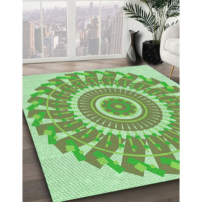 Patterned Green Rug in Family Room, pat1909grn