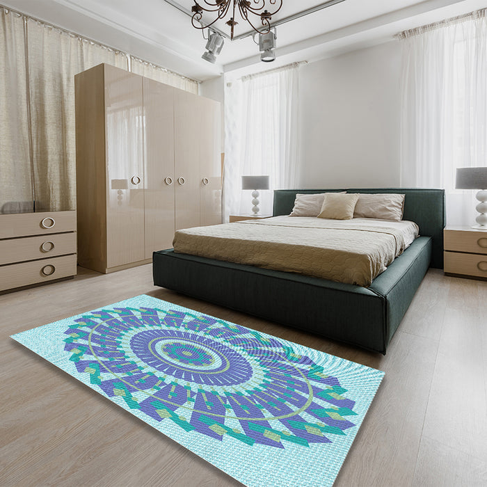 Patterned Silk Blue Rug in a Bedroom, pat1909lblu