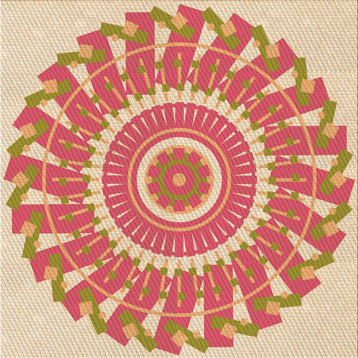 Round Patterned Red Rug, pat1909org