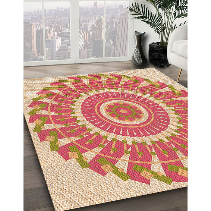 Patterned Red Rug in Family Room, pat1909org
