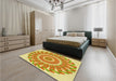 Round Machine Washable Transitional Neon Orange Rug in a Office, wshpat1909yw