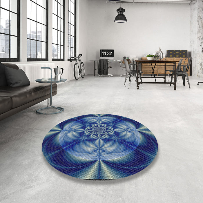 Round Patterned Blue Novelty Rug in a Office, pat190